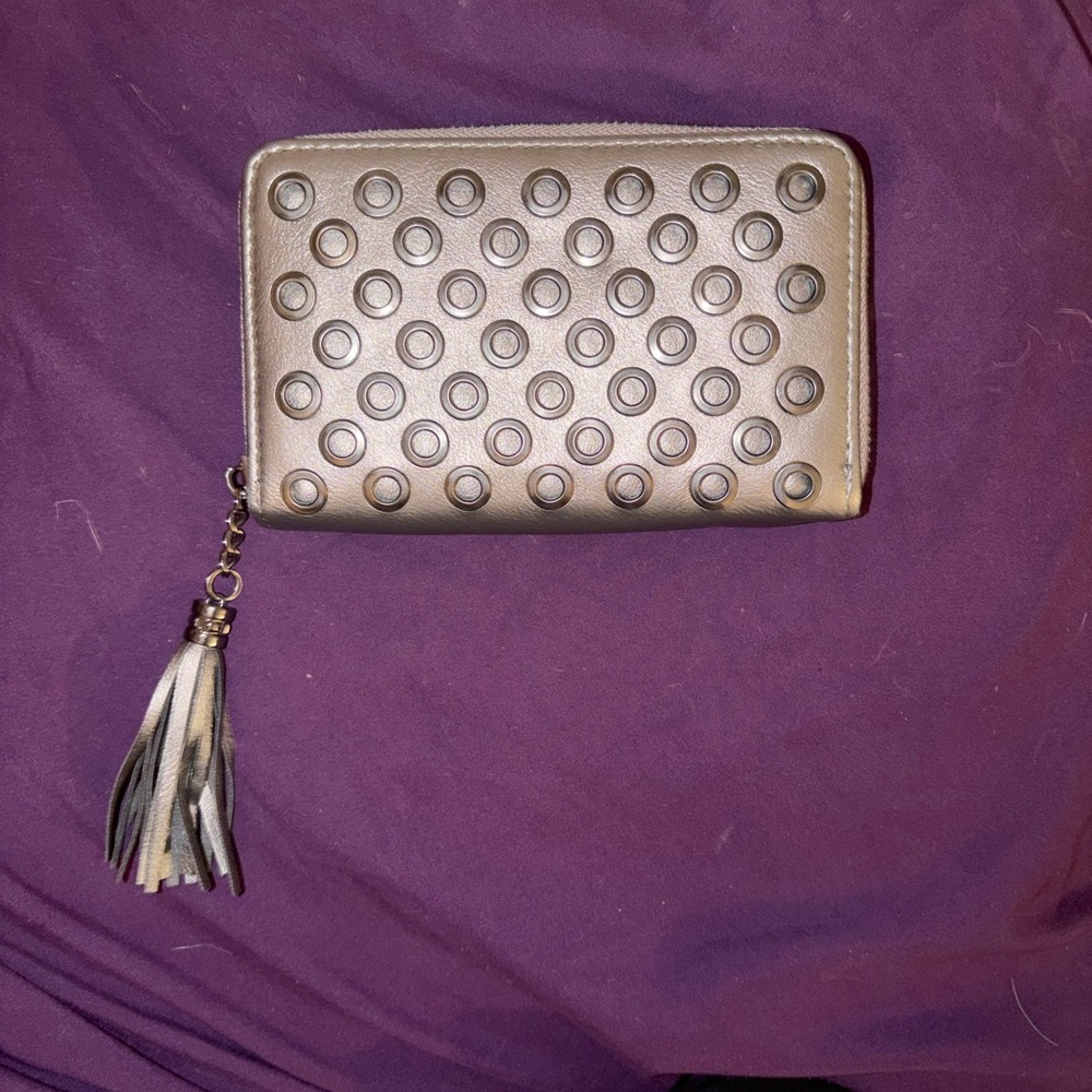 NWOT Studded Tassel Zip Wallet - Gray